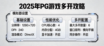 2025年PG游戏多开攻略，模拟器设置面板展示稳定运行参数